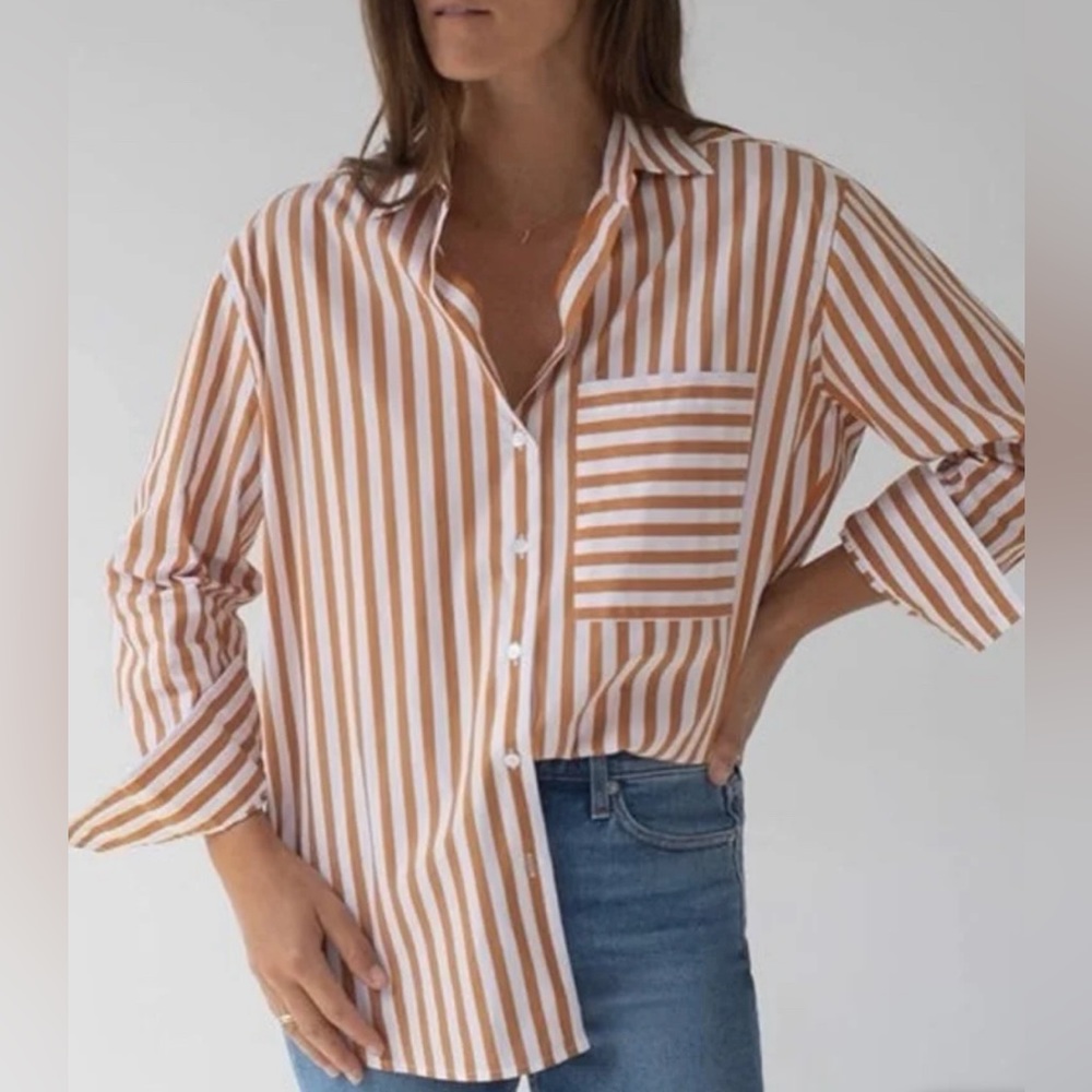 AYR Deep End - Poplin Blouse, Baguette (Caramel stripe) size M, rare!